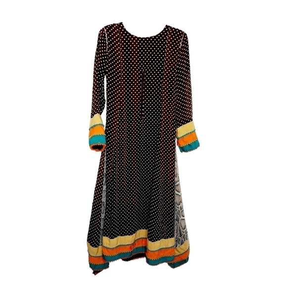 Boho Maxi Dress Smocked Tassled Print Flared Flowy Coachella Festival Sz Small - Picture 2 of 16